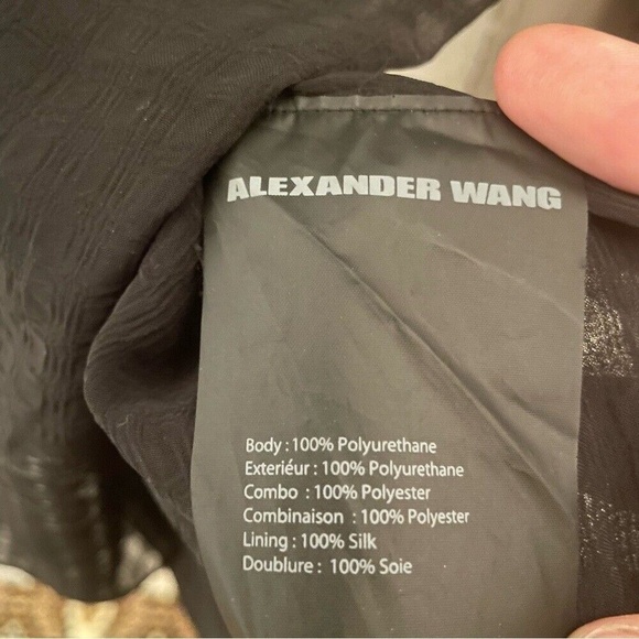 Alexander Wang Faux Leather Moto Jacket / Silk Blouse size 4 Black - Picture 6 of 7